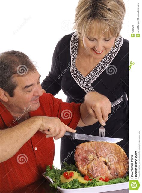 Couple Slicing Ham Vertical Stock Image Image Of Couple Male 6237385