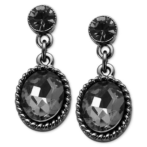 Lyst Guess Hematitetone Black Diamond Stone Drop Earrings In Black