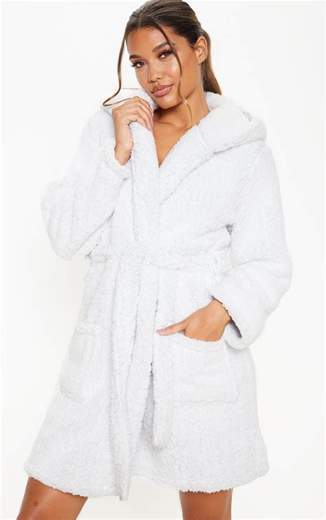 Grey Fluffy Dressing Gown Prettylittlething