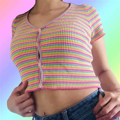 Aesthetic Rainbow Knitted Crop Top Cosmique Studio
