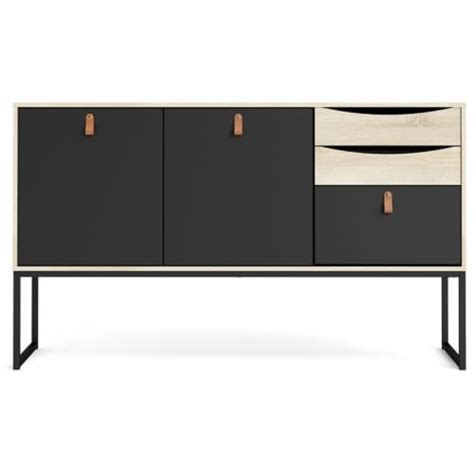 Tvilum Stubbe 2 Door Sideboard With 3 Drawers In Black Matte And Oak Structure 1 Kroger