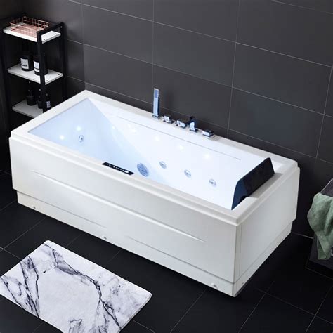 Modern Acrylic White Freestanding Air Whirlpool Jetted Rectangular Bathtub EBay
