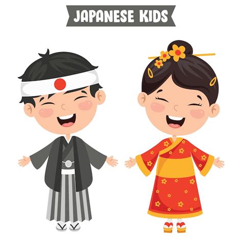 niños japoneses con ropa tradicional vector premium