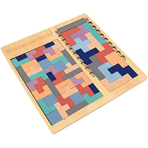 Wooden Tetris Puzzle Brain Teasers Toy Tangram Jigsaw Intelligence