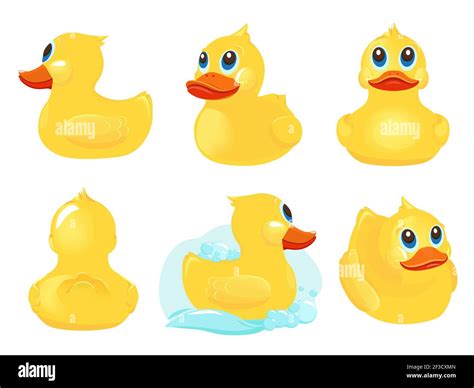 Rubber Duck Bath Yellow Cute Toys Water Funny Games Vector Duck