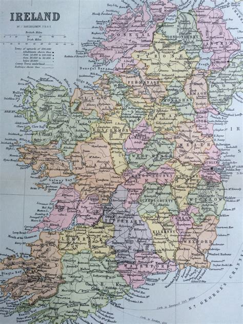 1890 Ireland Original Antique Map 105 X 125 Inches Historical Wall