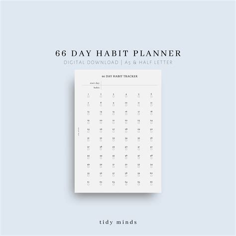 66 Day Habit Tracker In A5 And Half Letter Size Instant Download Etsy