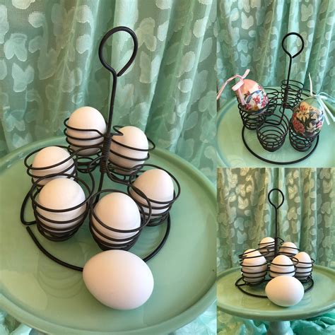 Vintage Wire Egg Holder Metal Egg Cup Stand Farmhouse Egg Stand Chicken Collectible Rustic