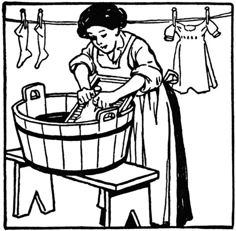 Woman Washing Clothes On Washboard