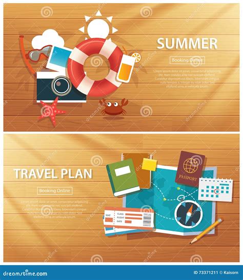 Summer And Travel Flat Banner Background Template Stock Vector