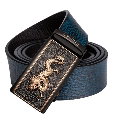 Hi Tie Luxury Leather Belt Men Automatic Fashion Buckle Blue Belts For