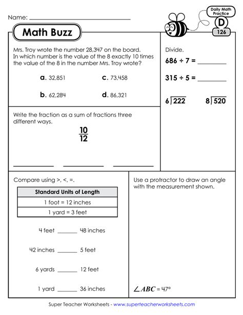 Math Buzz Math Review Worksheets Super Teacher Worksheets Daily Math
