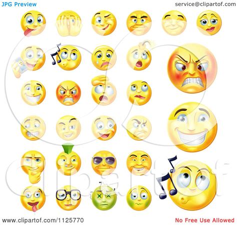 Clipart Of Yellow Emoticon Faces With Different Expressions Royalty