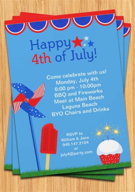 4th Of July Party Invitation 5x7 Printable