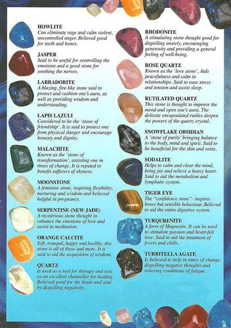 Stones And Crystals And Their Meanings Chart