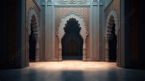 Serene 3d Portal Of An Islamic Mosque Background Scene Background
