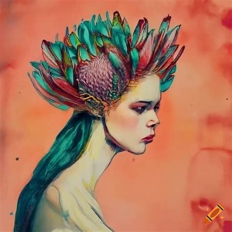 Fashion Portrait Of A Woman With Protea In Her Hair On Craiyon