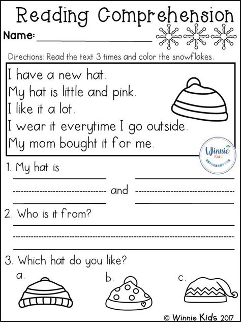 Kindergarten Reading Comprehension Passages Winter 415