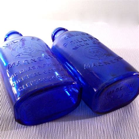 Vintage Phillips Cobalt Blue Glass Bottle Milk Of Magnesia Etsy