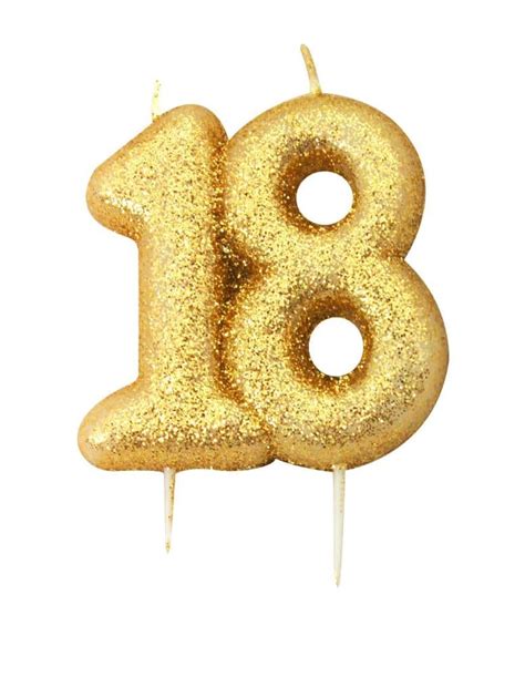 Age 18 Glitter Numeral Moulded Pick Candle Gold