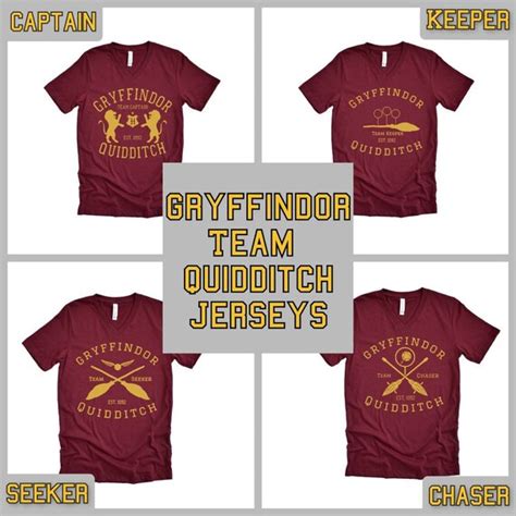 Gryffindor Team Quidditch Jerseys Hogwarts Alumni Shirts Etsy