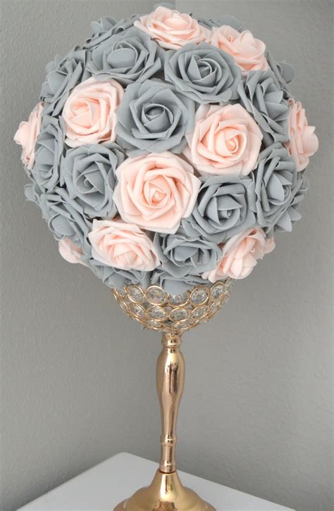 Pink Blush And Gray Kissing Ball Wedding Centerpiece Flower Etsy