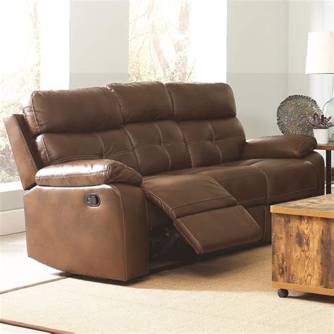 The bold design incorporates a classic silhouette with modern day finishes that will draw the attention of anyone who. Damiano Faux Leather Reclining Sofa from Coaster (601691 ...