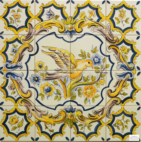 Set of 4 ceramic tiles, coasters, portuguese hand painted tiles. Decorative Hand Painted Portuguese Ceramic Tile Mural Kitchen Backsplash BIRD - Floor & Wall Tiles