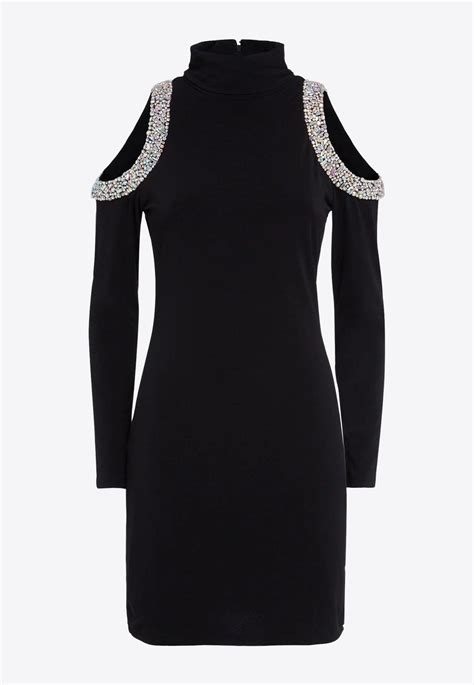alice olivia delora crystal embellished mini dress in black lyst