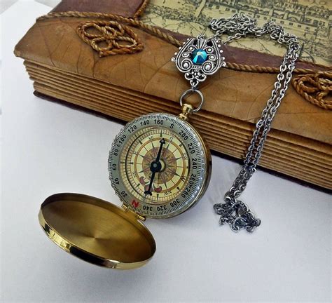 Working Compass Pendant Steampunk Compass Necklace Compass Etsy