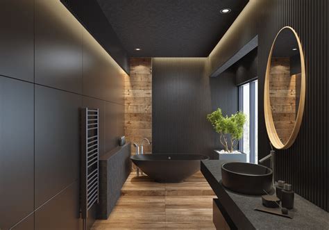 Grey bathrooms are having a big moment this year. Black-on-Black Bathroom Sophistication