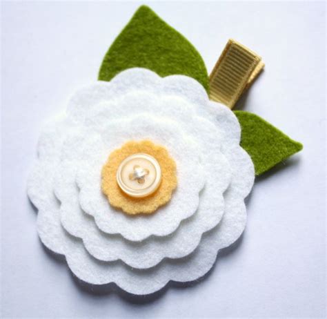 Items Similar To Wool Felt Flower Hair Clip White And Yellow On Etsy