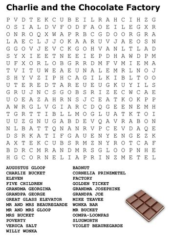 Charlie And The Chocolate Factory Word Search Teaching Resources