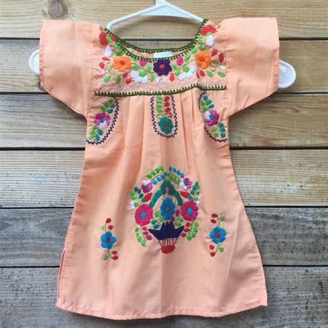 Girls Mexican Dress Pom Pom Trim Kids Embroidered Mexican Dress