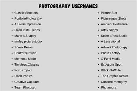 Creative And Cool Photography Usernames Ideas