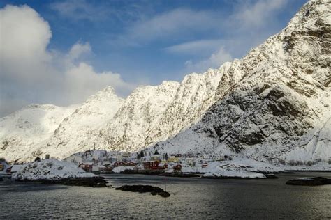 Lofoten Islands In The Winter Traditional Norwegian Landscape Stock