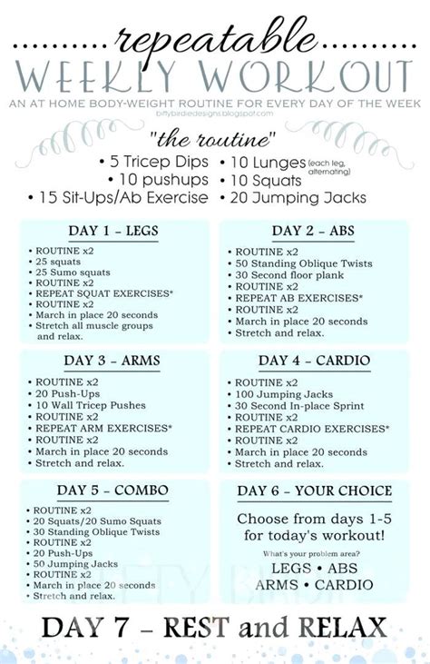 As you can see, this workout ends each week with a tough routine, but that's okay because you get the weekend to rest and recuperate! exercise at home plan weekly workout plan achievable ...