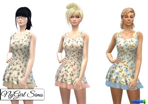 Layered Floral Flare Dress At Nygirl Sims Sims 4 Updates