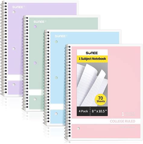 Sunee Spiral Notebooks College Ruled 1 Subject 4 Pack 8
