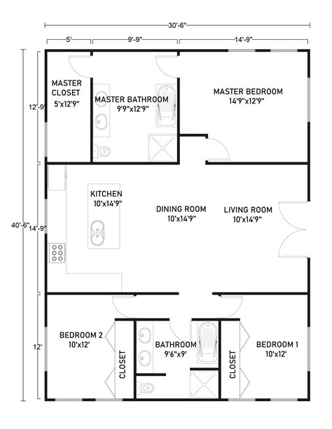 Three Bedroom 30x40 Barndominium Floor Plans