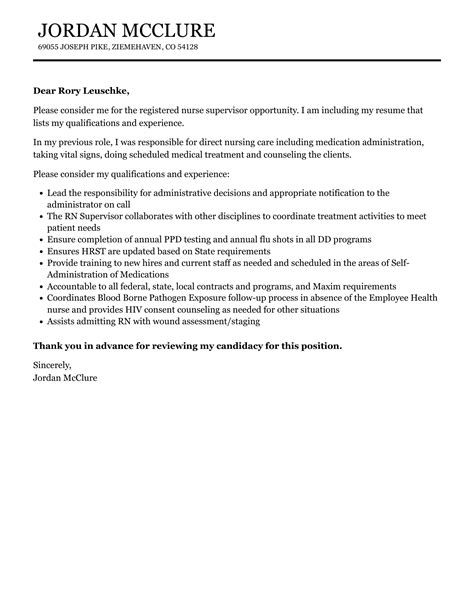 Registered Nurse Supervisor Cover Letter Velvet Jobs