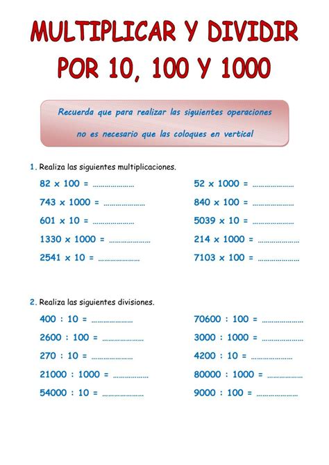 Atividade Multiplicação Por 10 100 1000