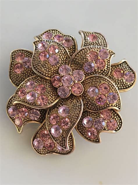 Pink Rhinestone Floral Brooch Liz Claiborne Pink Rhinestone Etsy