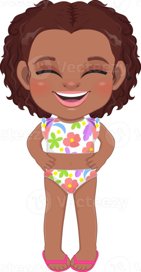 Cartoon Happy Little Black Girl In A Summer Swimsuit 19841448 Png