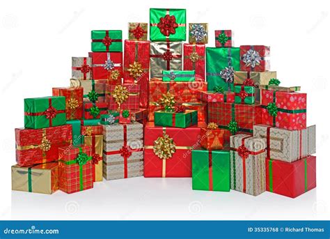 T Wrapped Christmas Presents Isolated On White Stock Photo Image