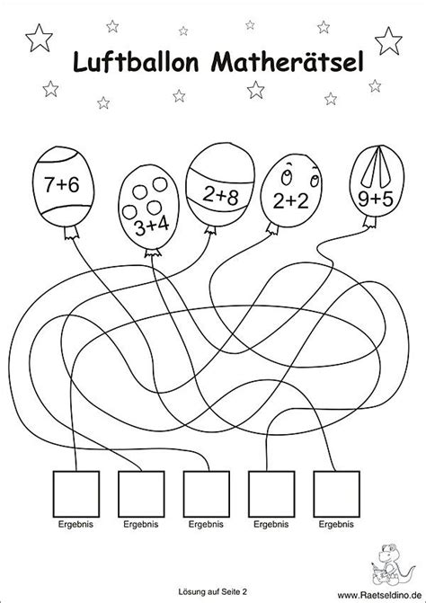 Die rätsel zum ausdrucken sind für kinder im kindergarten und schüler bis zu ca. Luftballon Matherätsel für Kinder | SuS | Kindergarten ...