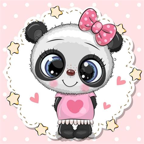Cute Panda Girl With Pink Bow Cute Cartoon Baby Panda Girl With Pink