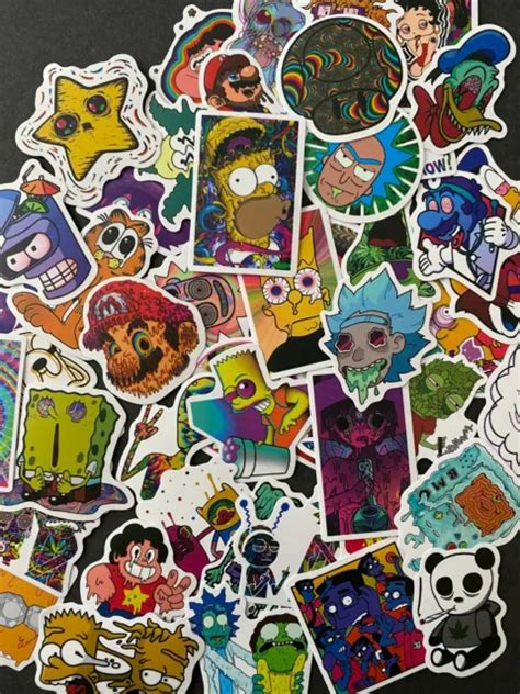 50pcs Cool Psychedelic Tv Cartoon Themed Waterproof Sticker Pack Mario