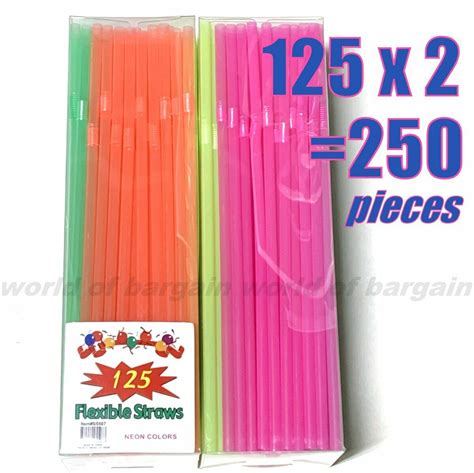 250 Ct Party Drinking Straws Bendable Flexible Plastic Bendy Straw Neon