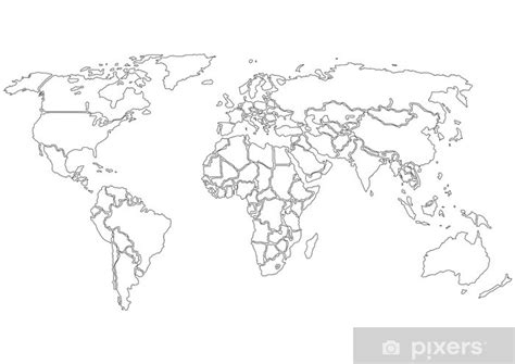 Naklejka Mapa świata Czarne Kontury Tylko Pixerspl